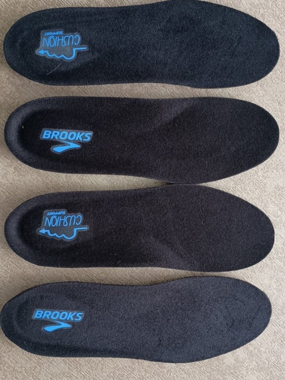 New Mens Brooks Gel Insoles Size 12 US trimmable down. D to E width Black Blue